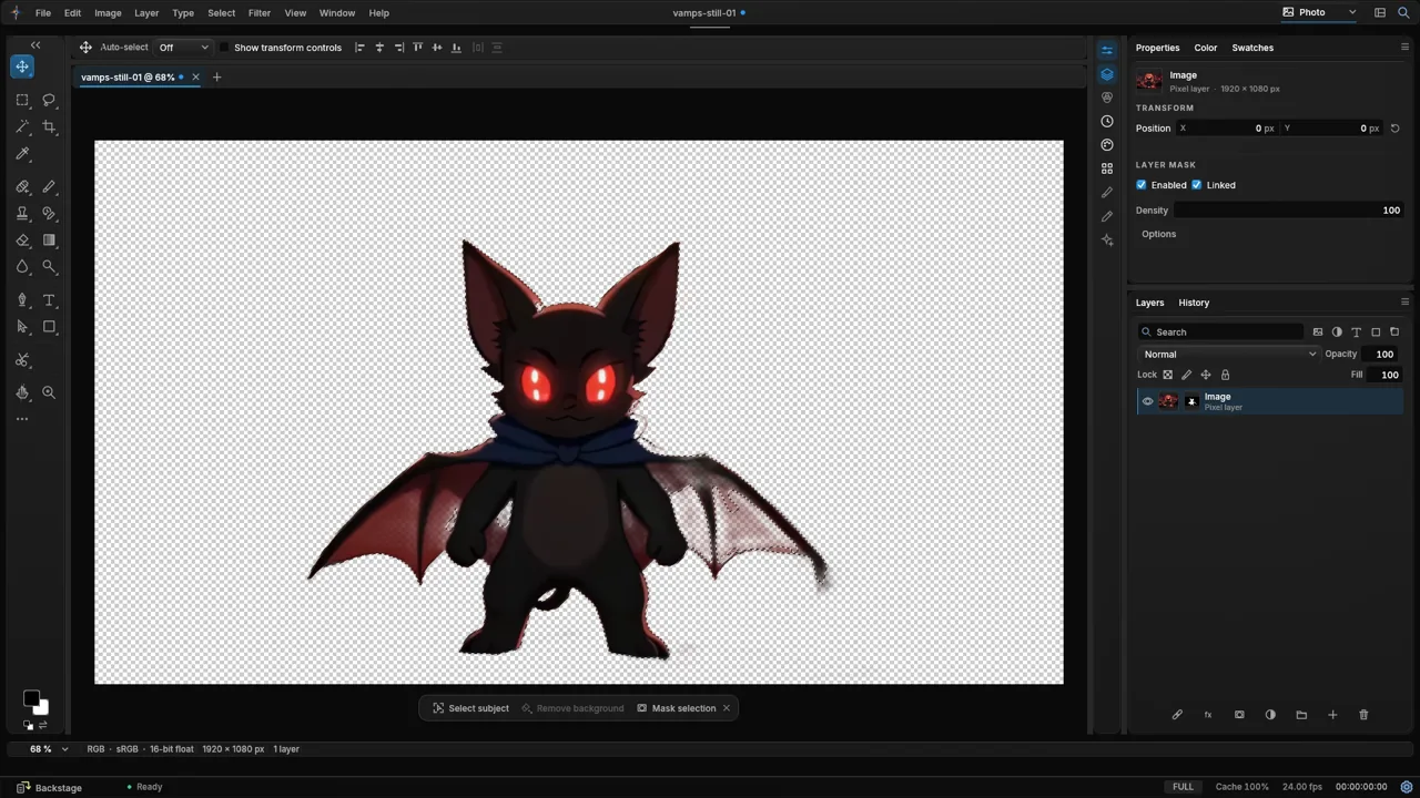 Image Studio after Remove background: the Vamps bat on a transparent layer